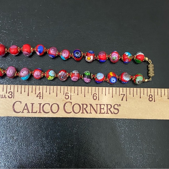 Vintage Red Multi Millefiori Venetian Murano Glass Beads Knotted 16” Necklace - Picture 14 of 16